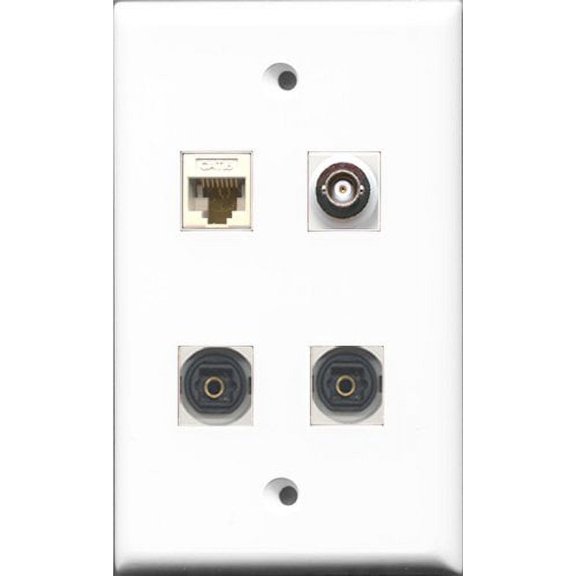 RiteAV - 2 Port Toslink and 1 Port BNC and 1 Port Cat6 Ethernet White Wall Plate