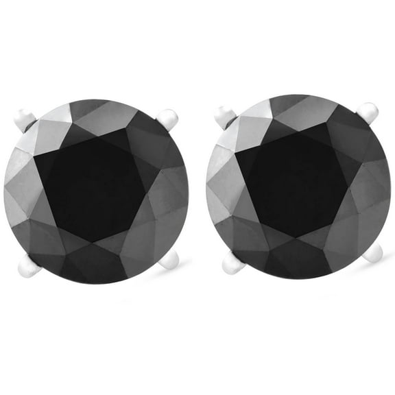 Pompeii 14k White Gold 1ct Round Cut Black Diamond Studs (Black,AAA)