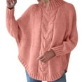 thumbnail image 2 of Women's Chunky Knit Turtleneck Sweater, Oversized Cable Knit Pullover, Cozy Long Sleeve Winter Top Pink, 2 of 6