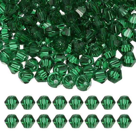 Uxcell 6mm Bicone Crystal Beads, 200 Pcs Glass Faceted Bicone Beads for Jewelry Making, Dark Green