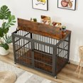 thumbnail image 2 of Royard Oaktree Dog Crate Furniture with Doors, Heavy Duty Dog Kennel on Wheels with Flip-Top, 2 of 7