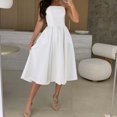 thumbnail image 5 of Women Dresses under $10! Xqxayjr Womens Summer Cocktail Dress Stretch Wrinkle-Free Elegant Strapless Tube Formal Evening Party Skater Midi Dress, 5 of 9