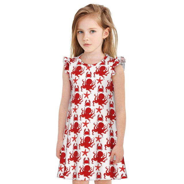 Balery Octopus Camisón de princesa para niñas, pijama de algodón con mangas abullonadas, suave y bonito.-X-Large