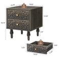 thumbnail image 3 of Wirrytor Modern Short Nightstand Set of 2 with 2 Drawers, Bedside Table 2 Drawer Dresser with Embossed Pattern, Storage End Table with Wooden Legs for Bedroom & Living Room, Black, 3 of 8