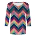thumbnail image 5 of WEAIXIMIUNG T-Shirt d'Été Mode Décontractée à Rayures Colorées Manches 3/4 Confortable pour Femmes Saint-Valentin, 5 of 5