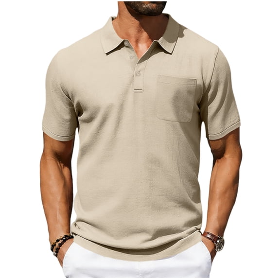ZCFZJW Polo Shirts for Men Lightweight Casual Summer Soft Cotton Pique Short Sleeve Golf Shirts with Pocket Classic Casual Moisture Wicking Polos Khaki S