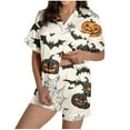 thumbnail image 2 of Kilaqueen Plus Size Pajamas for Women Set Trendy Ghost Pumpkin Graphic Halloween Pajamas Soft Satin Fall Pajamas Women Lightweight Short Pjs Loungewear, 2 of 6