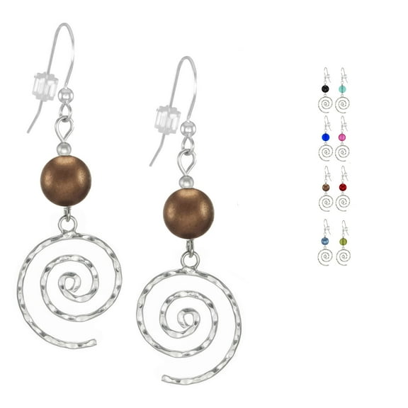 Beautiful Handmade Hammered Swirl Sterling Silver Beaded Earrings - Copper Satin Glass