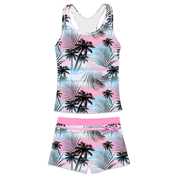 PROALLO Girls Bathing Suits Two-Piece Swimsuit with Boyshorts Vest-Style Tankini(12-13T Coco)