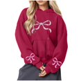thumbnail image 4 of Byworldtasic Womens Sweatshirts Women's Bows Prints Pullover Hoodie Long Sleeve Loose Fit Solid Color Y2K Fashion Sweatshirt, 4 of 5