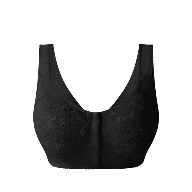 ManxiVoo Plus Size Supportive Tank Top Bra Front Closure Full Coverage Non Padded Comfort Underwire Free Design L Size Black
