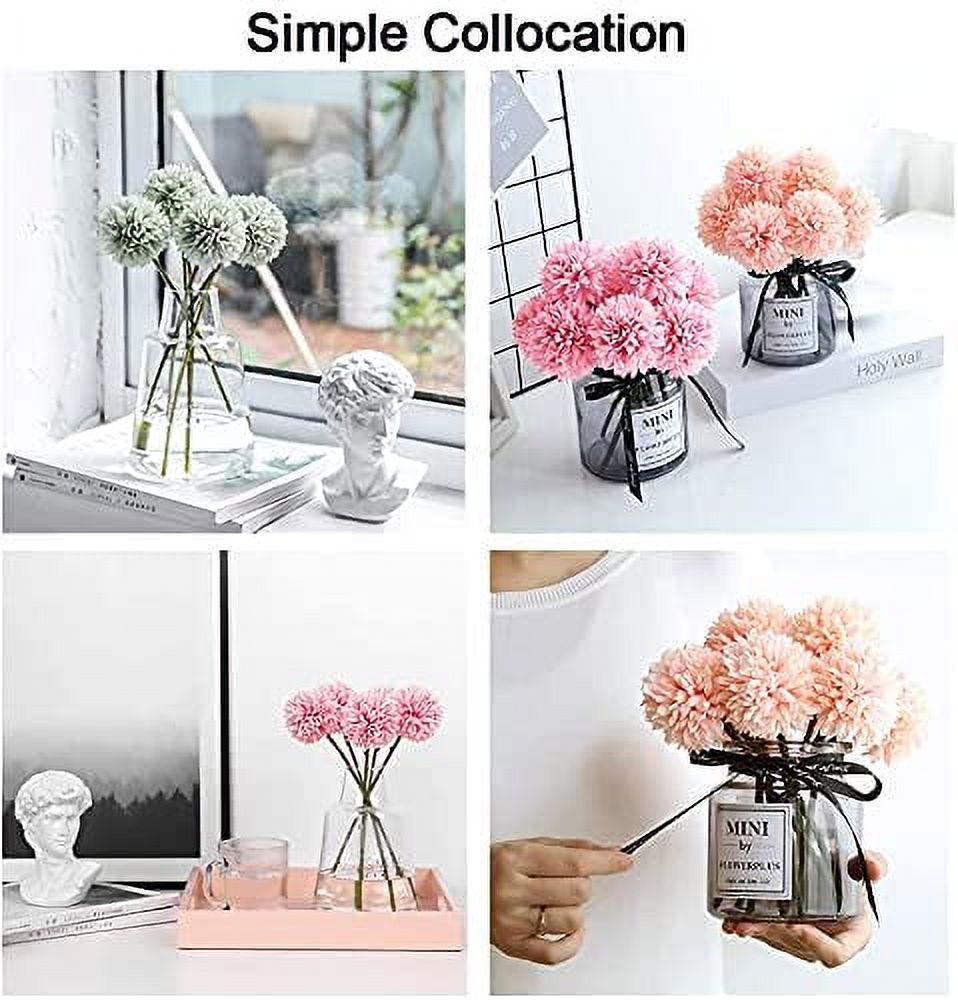 Artificial Flowers 21 Pcs Fake Silk Artificial Chrysanthemum Ball Hydrangea Bridal Wedding Bouquet for Kitchen Home Decor… (Blue.White,Red)