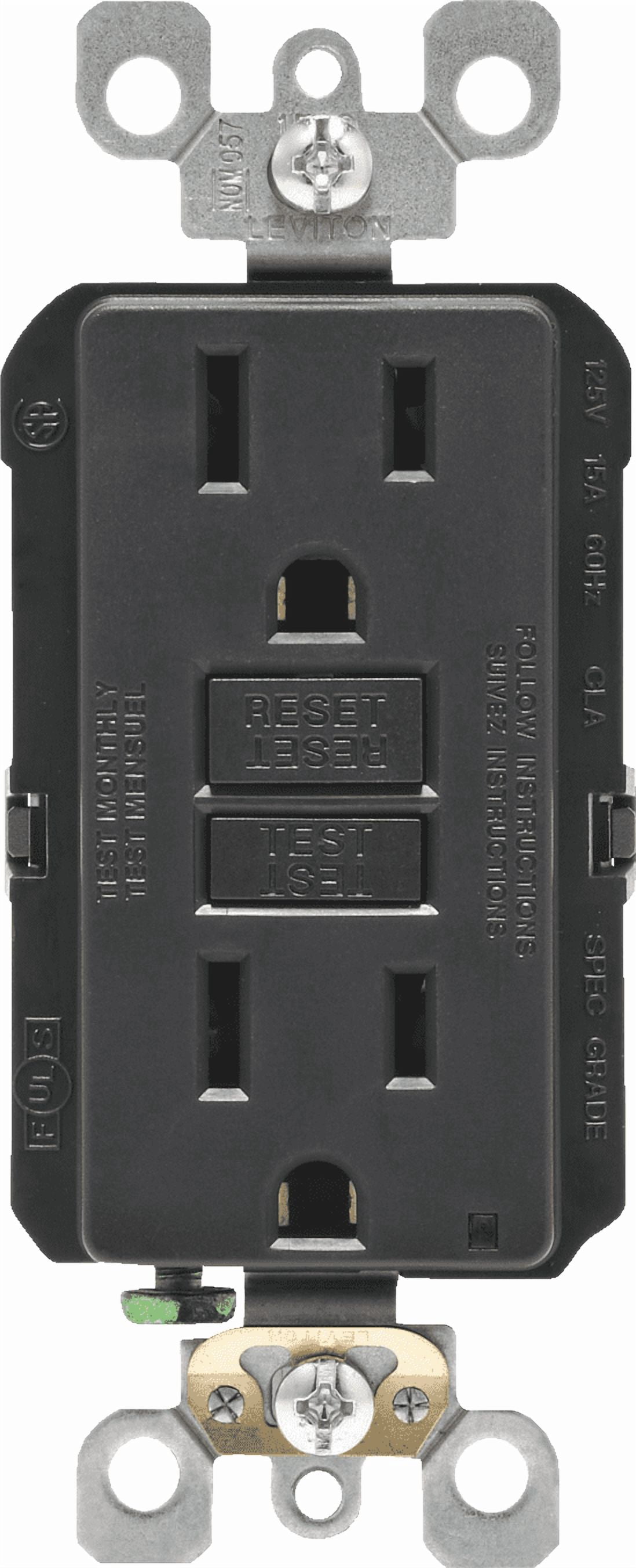 Leviton Tamper-Resistant GFCI Receptacle in Black — UL Listed for US Residential Electrical Code Compliance, Drop-in NEC-Standard Wiring