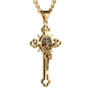 HZMAN Stainless Steel Saint St St. Benedict Crucifix Cross Pendants Necklace INRI (Gold)