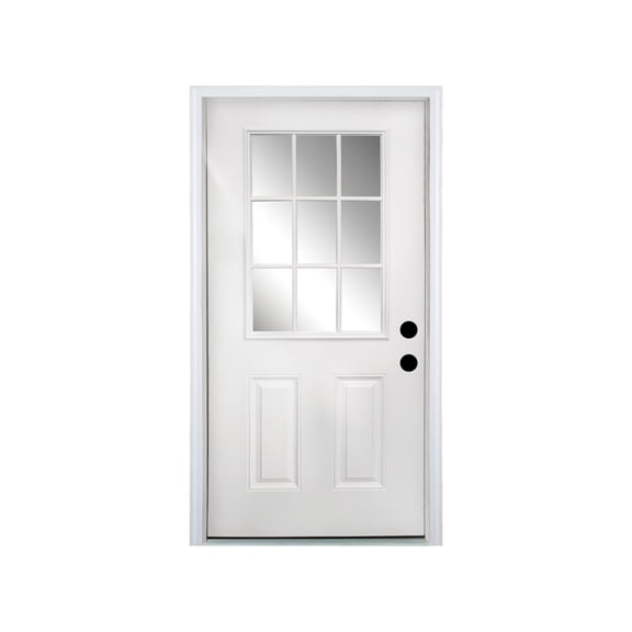 36 x 80 Fiberglass Entry Door,4-9/16 in.New Packaging Vinyl Frame,9 Lite Low-E Glass - Primed Front Door for Home's Front Entrance,Left Hand Inswing,White Oak Wooden Grain Knock-Down Door