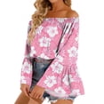 thumbnail image 1 of Blusa con volantes de manga larga acampanada informal con hombros descubiertos para mujer Camisa holgada y elegante con volantes, 1 of 7