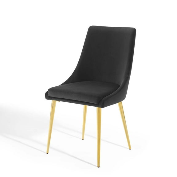 Side Dining Chair, Velvet, Metal Steel, Black, Modern Contemporary Urban Design, Kitchen Room Cafe Bistro Restaurant Hospitality