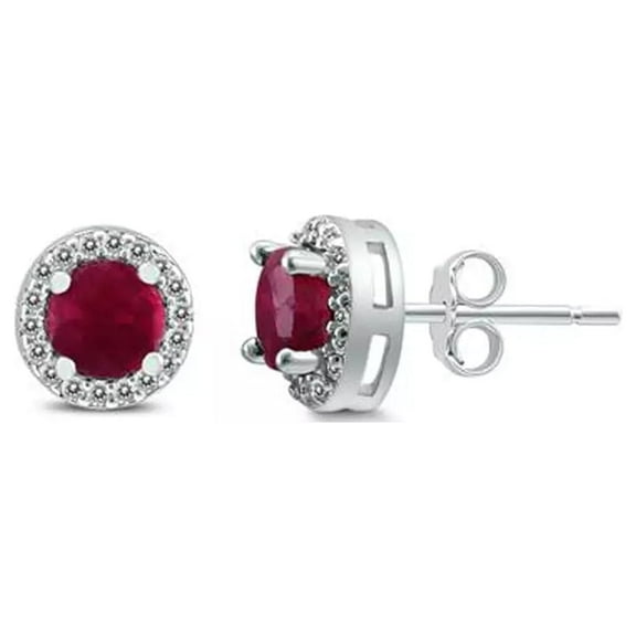 Paris Jewelry 14K White Gold 4 Ct Created Ruby Halo Round Stud Earrings plated