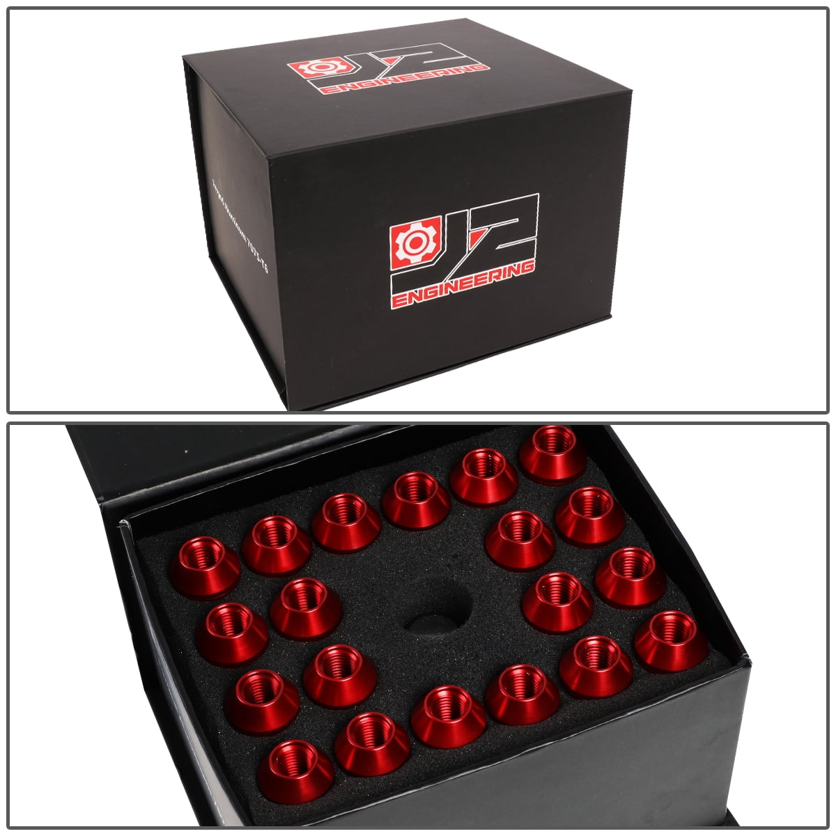 J2 Engineering LN-T7-026-15-RD J2 Engineering 7075 -T6 Forged Aluminum M12 x 1.5 20 Pcs 70mm Open End Lug Nut Set w/ Adapter ( Red )