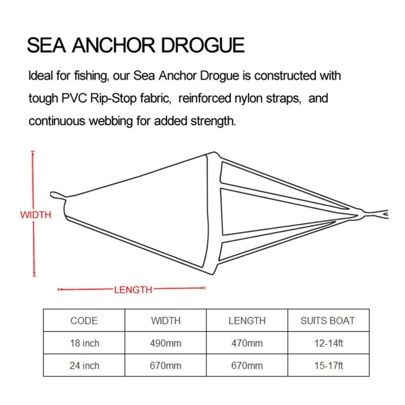 Heavy Duty 18'' Drift Sock Sea Anchor Drogue for Power Boat/Sail Boat/Jet 