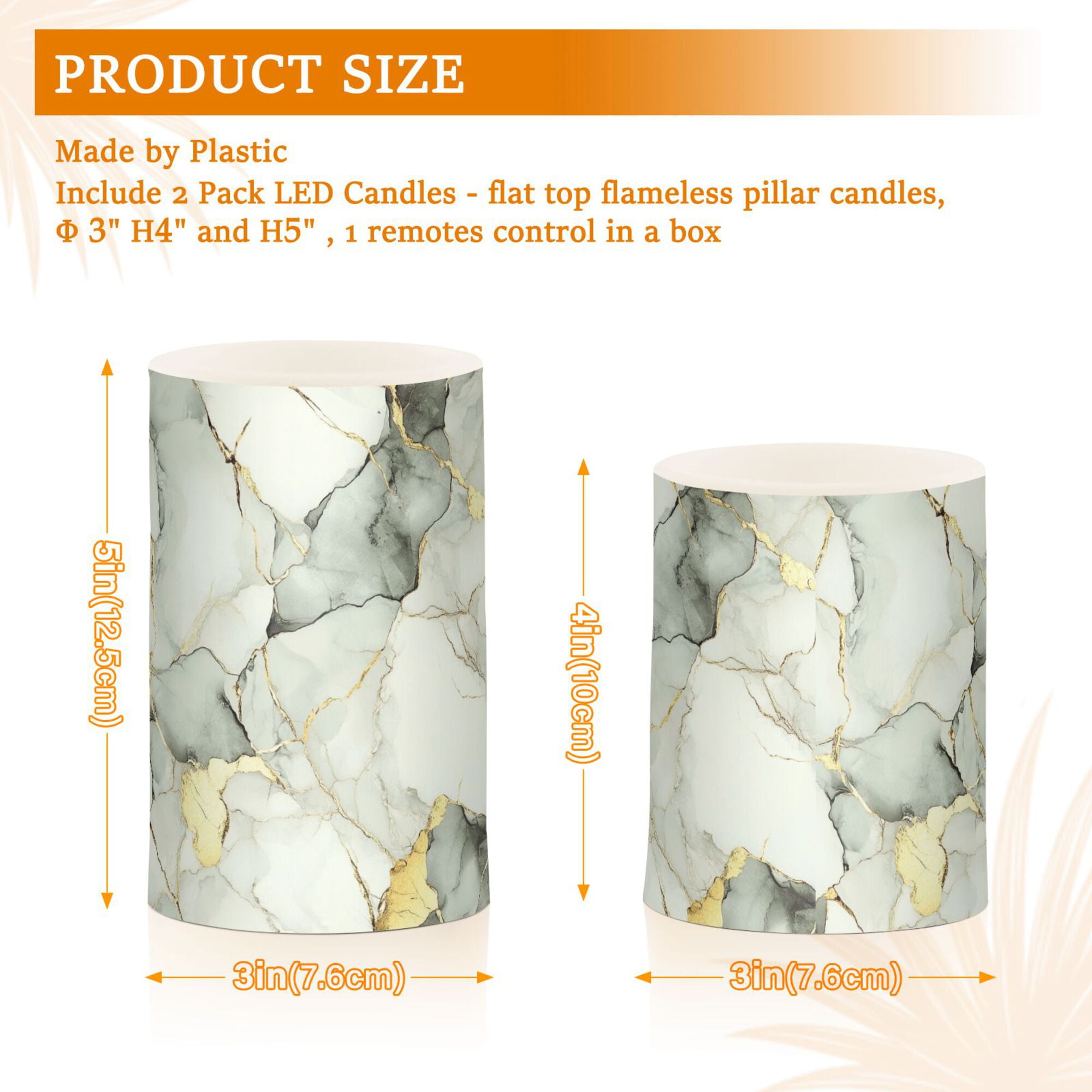 Yayeee Flameless Candles with Remote Flickering Battery Operated Multi Color Changing, Gray Marble Pattern