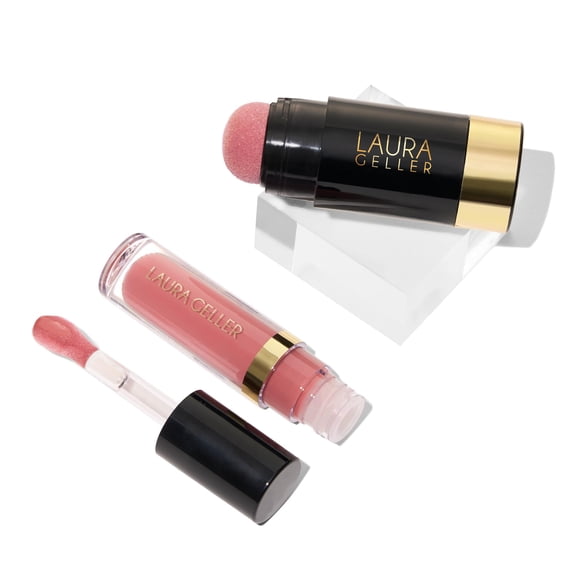 LAURA GELLER NEW YORK Sérum Agrafes Apaisant Fard à Joues + Duo Lèvres - Teinte Fard à Joues Sérum Joues, Rose Pratique + Baume Gelée Sérum pour les Lèvres, Là Elle Rose