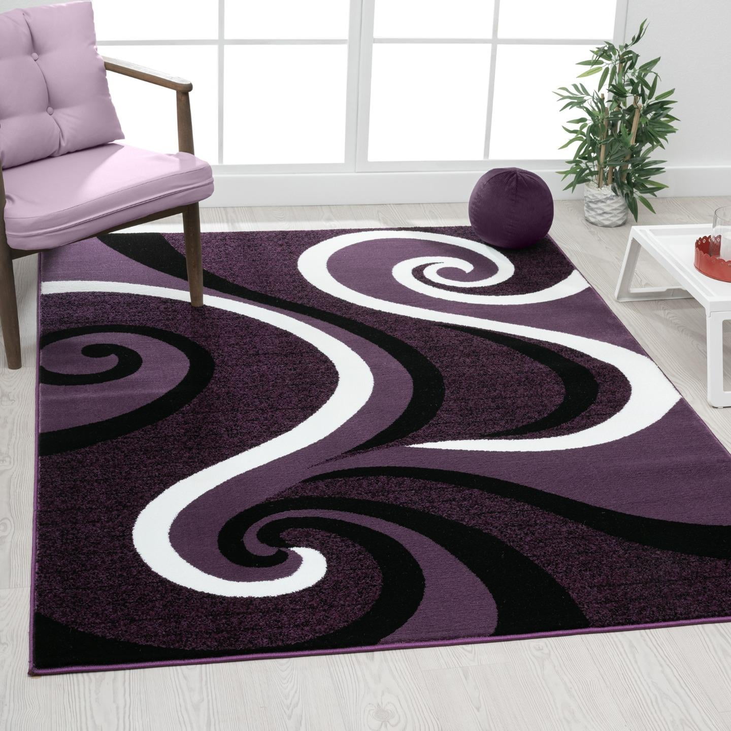 Persian Rugs Purple Swirls Modern Abstract Area Rug 7x10 - Walmart.com