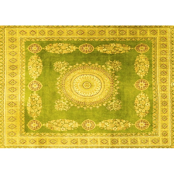 Ahgly Company Machine Washable Indoor Rectangle Medallion Yellow Traditional Area Rugs, 7' x 10'