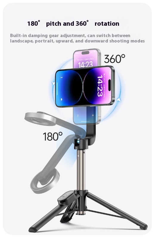 Magnetic Bluetooth Selfie Stick Tripod - Bigcan Compact Aluminum Phone Stand with Remote, 360° Rotation, 690mm Extension, Foldable for iPhone/Android/Magsafe Mounting