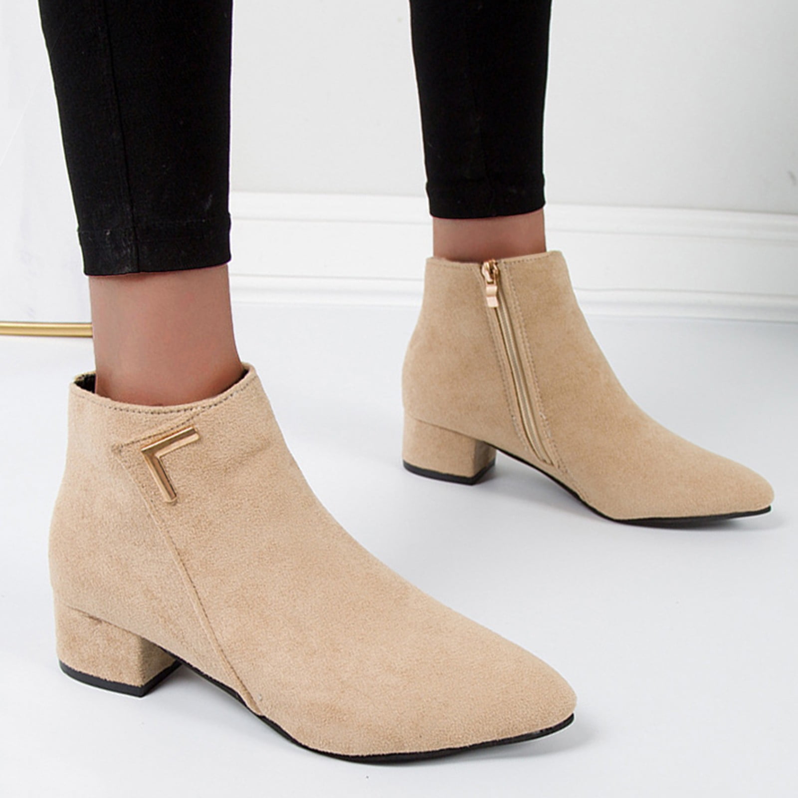 High ankle boots low heel best sale