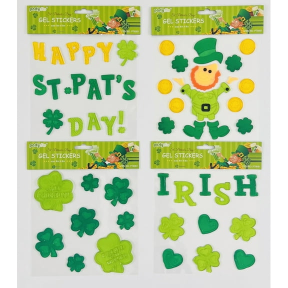 Serafina Home St. Patrick's Day Window Gel Clings: Shamrocks Clovers Leprechaun Pot of Gold Irish Flag