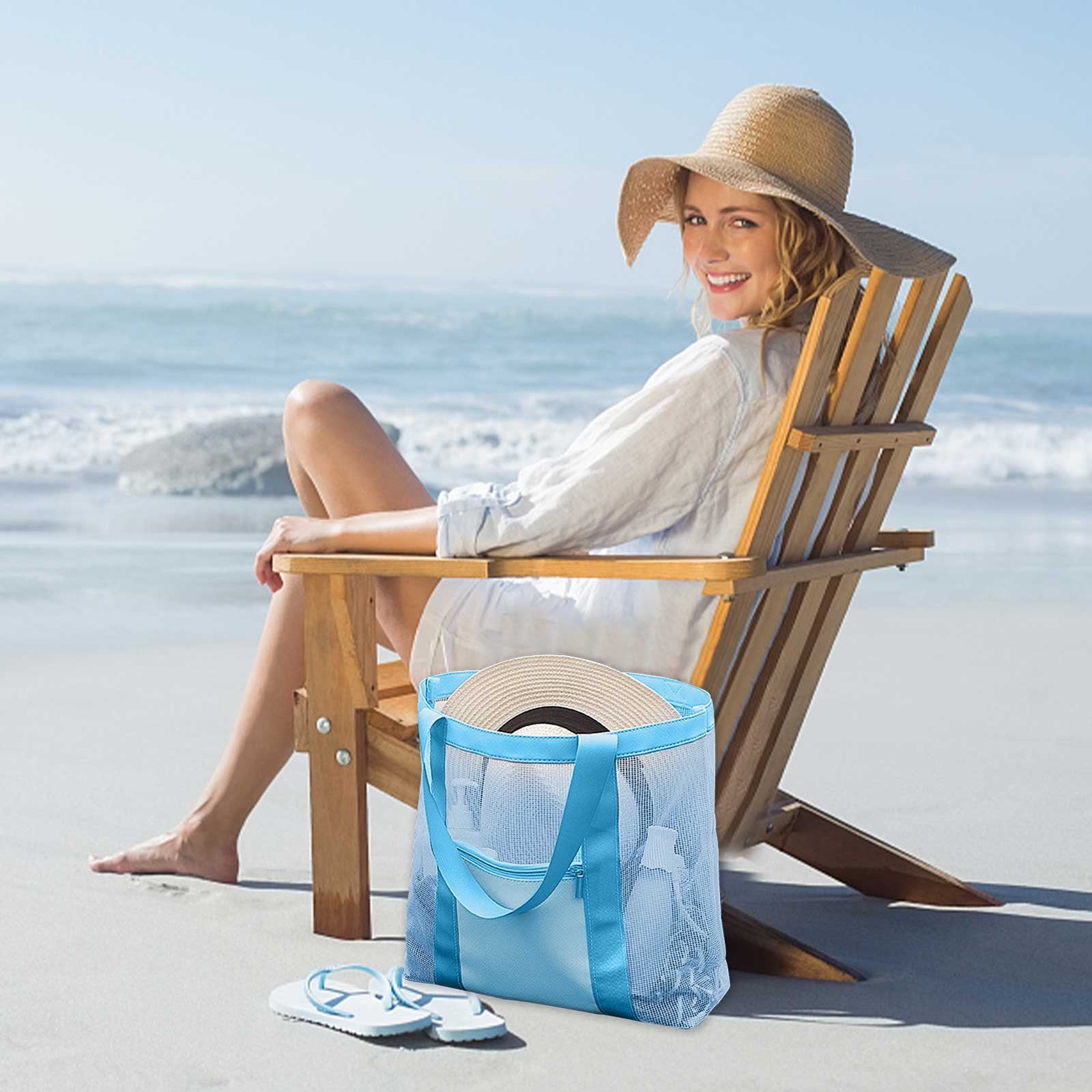 Organiseur Sac Plage Maille Lasuroa Sac De Plage En Maille Pour Accessoires De Sac Bogg, Organiseur Accessoire Rangement Sac Plage