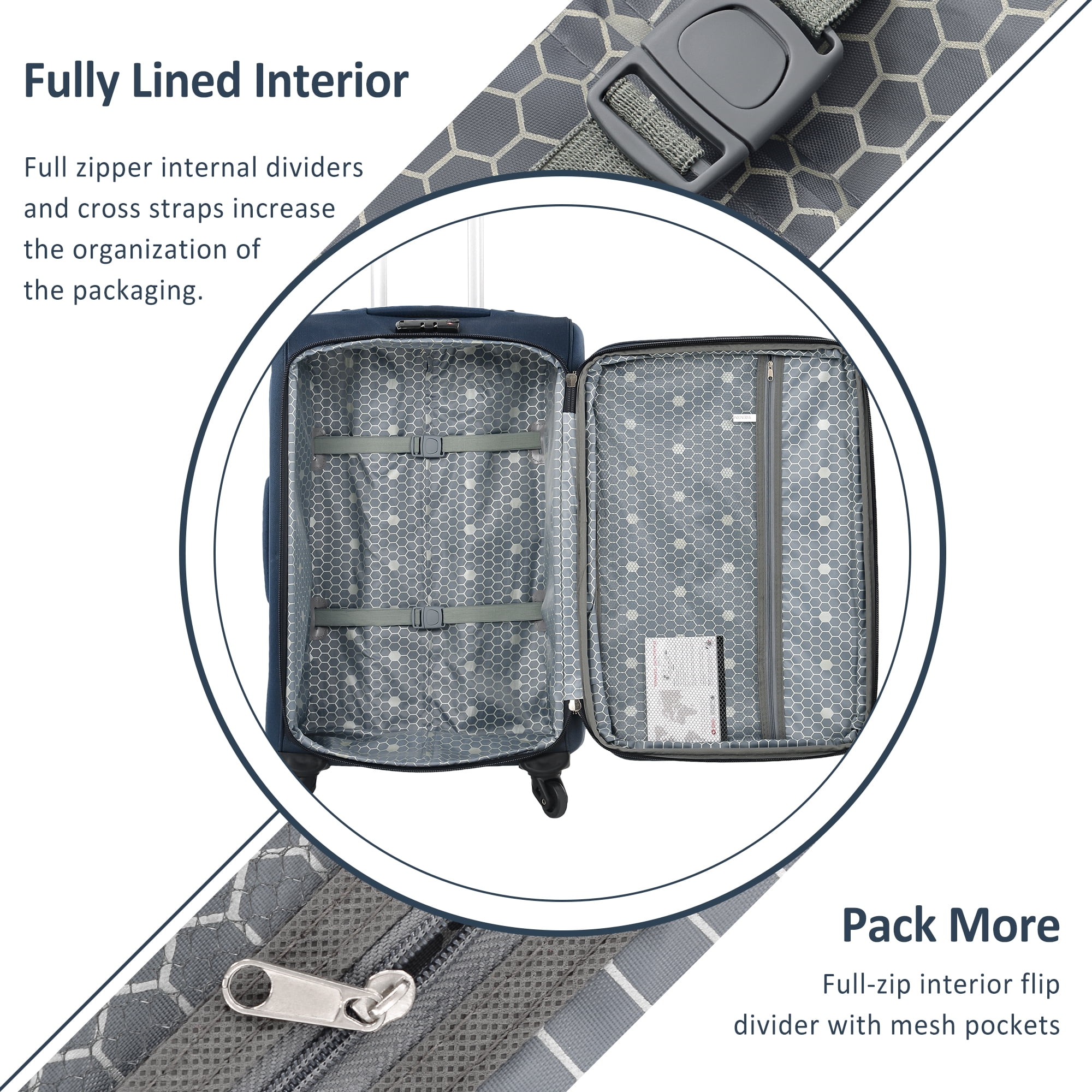 Softside Luggage Expandable 3 Piece Set Suitcase Upright Spinner Softshell Lightweight Luggage Travel Set-22/26/30 inches