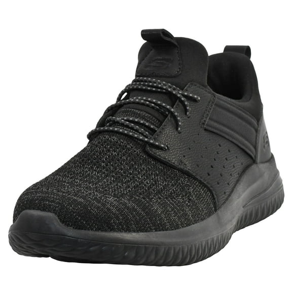 Skechers Mens Slip on Sneakers Delson 3.0 - Cicada Casual Shoes Breathable Mesh Knit Stretch Laces Foam Insole Arch Support Lightweight