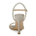 thumbnail image 3 of FSJ Women Graceful Square Open Toe Sandals Pearl Studded Adjustable Buckle Ankle Strap Stiletto High Heel Slingback Wedding Shoes Size 5.5 Champagne Glitter, 3 of 4