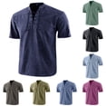 thumbnail image 2 of ZCFZJW Men's Short Sleeve Pirate Shirt Medieval Retro Cross Lace-up V Neck Stand Collar Solid Color Tee Shirts Top Vintage Renaissance T-Shirts Wine XXL, 2 of 5