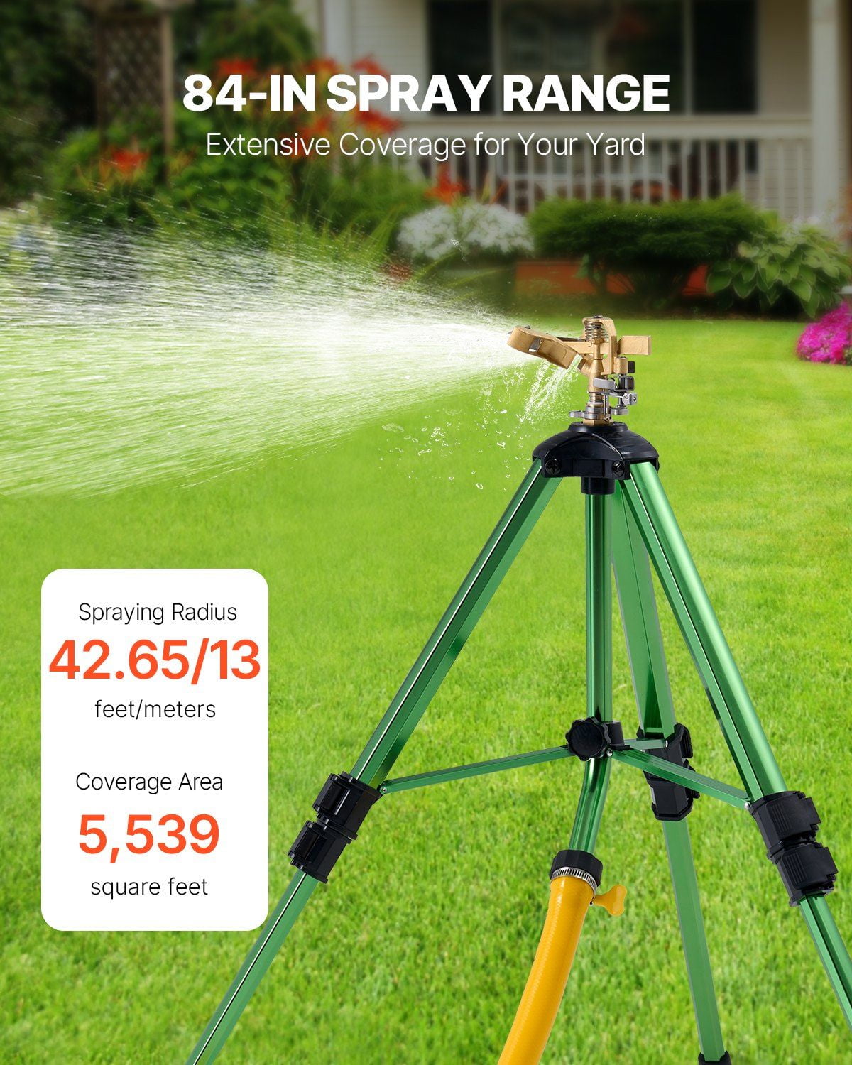 Impact Sprinkler on Tripod Base, Heavy-Duty Brass Head Sprinkler with 3/4" Connector, 360° Coverage Irrigation Sprinkler, Adjustable Height Tripod Lawn Sprinkler for Gardens, Yards, Outdoor Areas