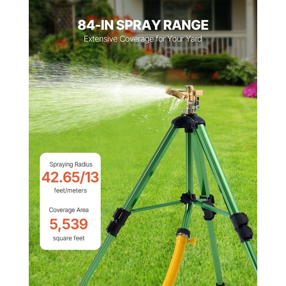 Large Area Tripod Sprinkler with Brass Impact Nozzle - Heavy Duty 3/4" Connector, Adjustable Height, 360° Coverage for Lawns & Greens