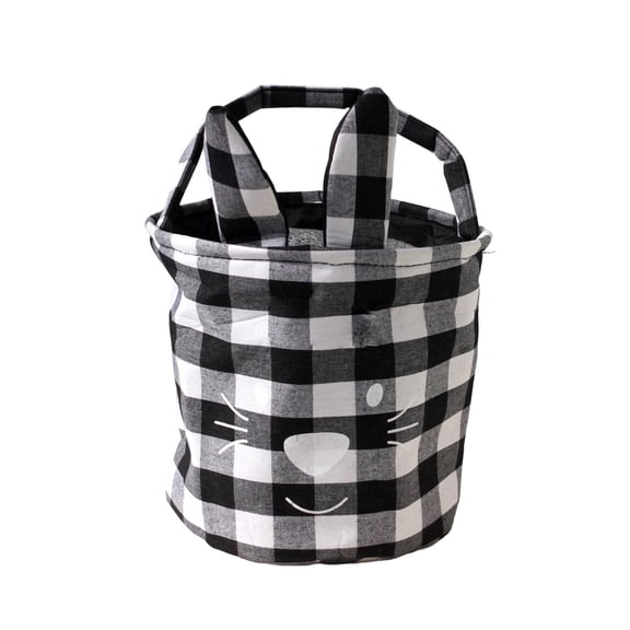 Cheapark Black White Checkered Easter Basket with Bunny Ears for Picnic Storage Decor