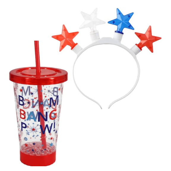 Patriotic Light Up Tumbler and  Star Light Up Headband Set