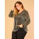 thumbnail image 4 of BluTop Lentejuelas Metálico Cuello En V PurpuriBrillante FiesPaMujer Oro 3XL, 4 of 6