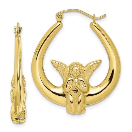 Diamond2Deal 10K Yellow Gold Angel Hoop Earrings for Women (L- 0.75 inch, W- 0.16 inch)