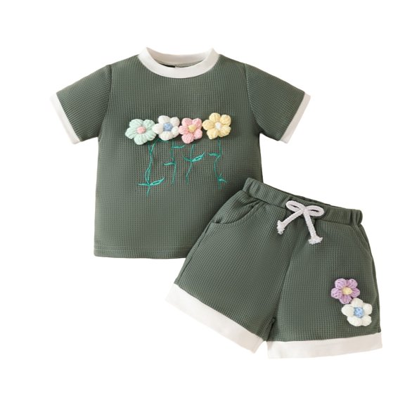 Ruyang Toddler Girl Floral Outfit Short Sleeve Shirt Tops Summer Spring Cute Drawstring Shorts Set Casual Baby Girl Simple