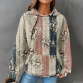 thumbnail image 2 of DeHolifer Womens Sweatshirts Plus Size Long Sleeve Waffle Floral Print Drawstring Hoodies Sweatshirts Loose Casual Fashion Pullover Tops Khaki 4XL, 2 of 6