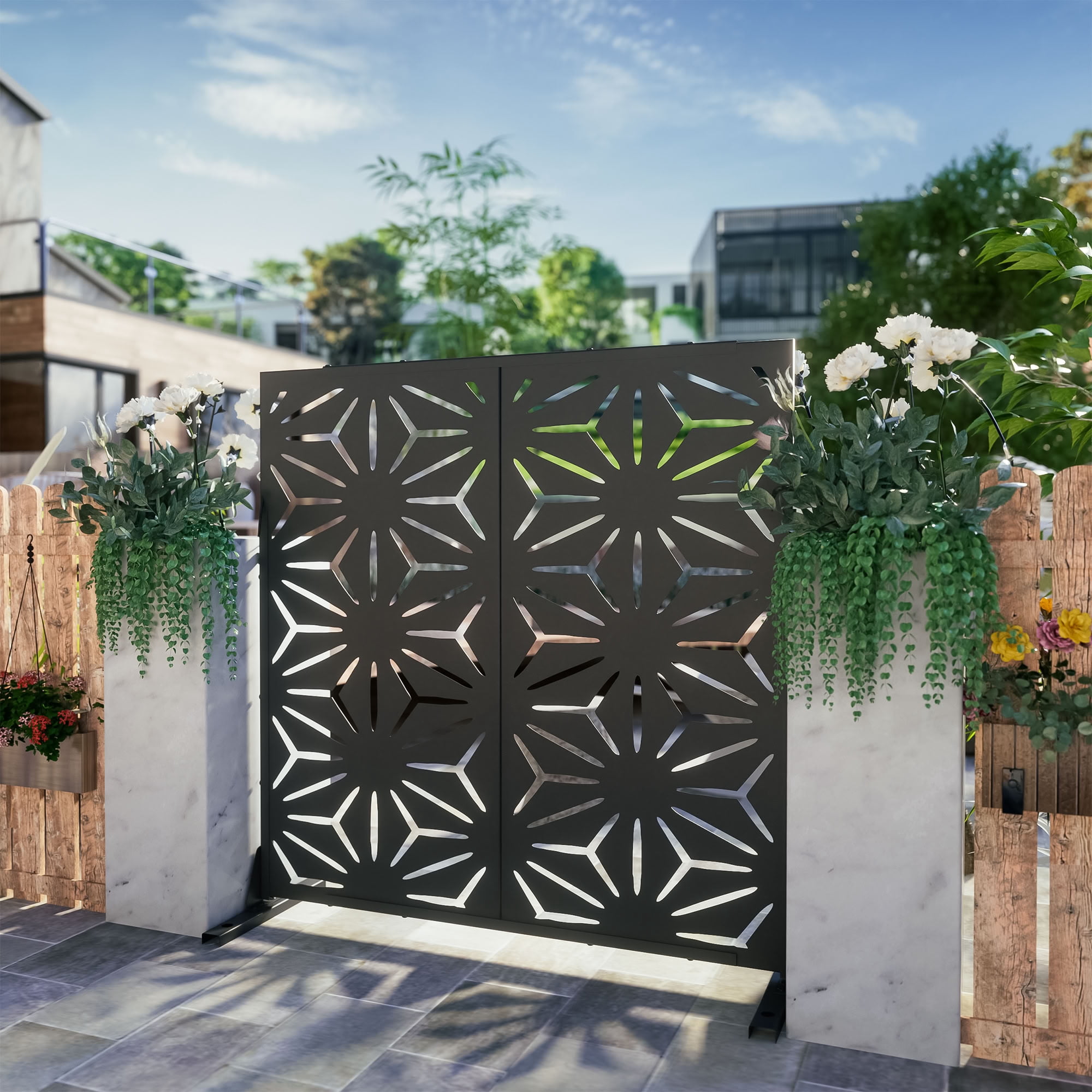 MAYEERTY Metal Outdoor Privacy Screen Garden Divider Patio Backyard Decorative Privacy Fence Panel, 72×47.2×15.7in