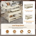 thumbnail image 5 of Lift Top Coffee Table with Expandable Tabletop, Rising Center Table w/Hidden Compartment & Open Shelves, Multifunctional Dining Table for Living Room Reception Room, Ivory, 5 of 9