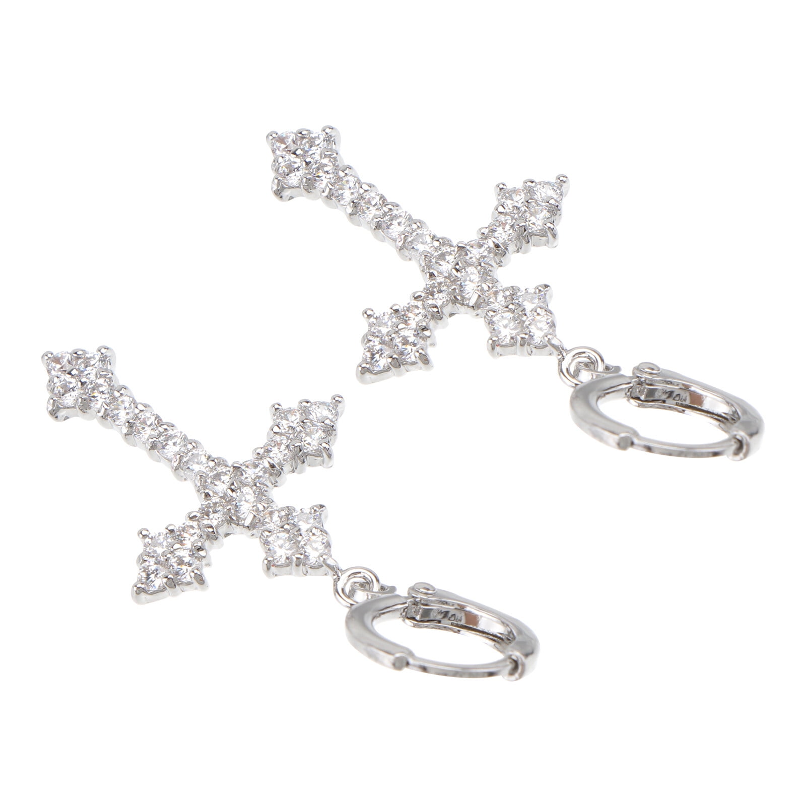 Rhinestone Cross Earrings Large Cross Dangle Earrings Shiny Earrings for Silver