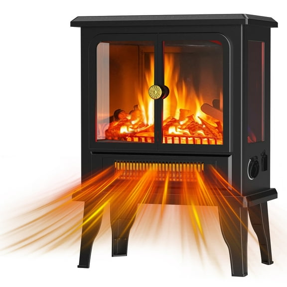 Simenmax Freestanding Electric Fireplace Heater, 19" Electric Fireplace Infrared Stove Heater, 3D Realistic Flame Effects, Adjustable Brightness and Heating Mode, Overheating Safe Design,1500W, Black