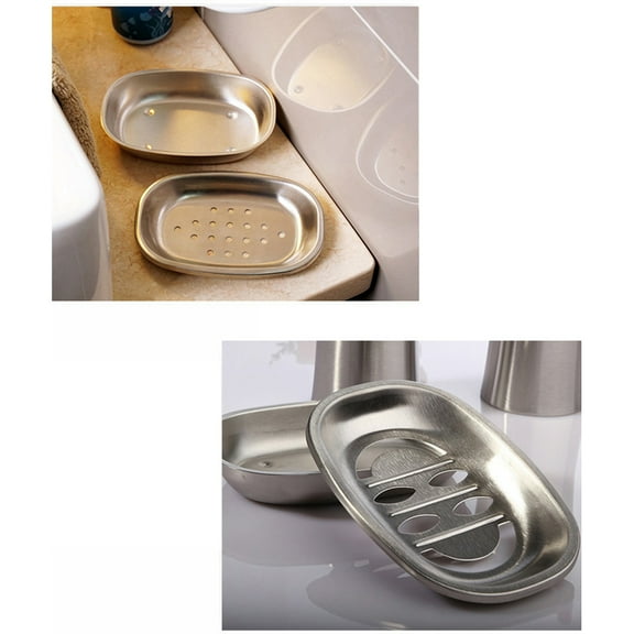 WHAMVOX Double Layer Stainless Steel Soap Dish Tray Double Draining Soap Box Holder for Shower Bathroom Kitchen (Oval Laugh)
