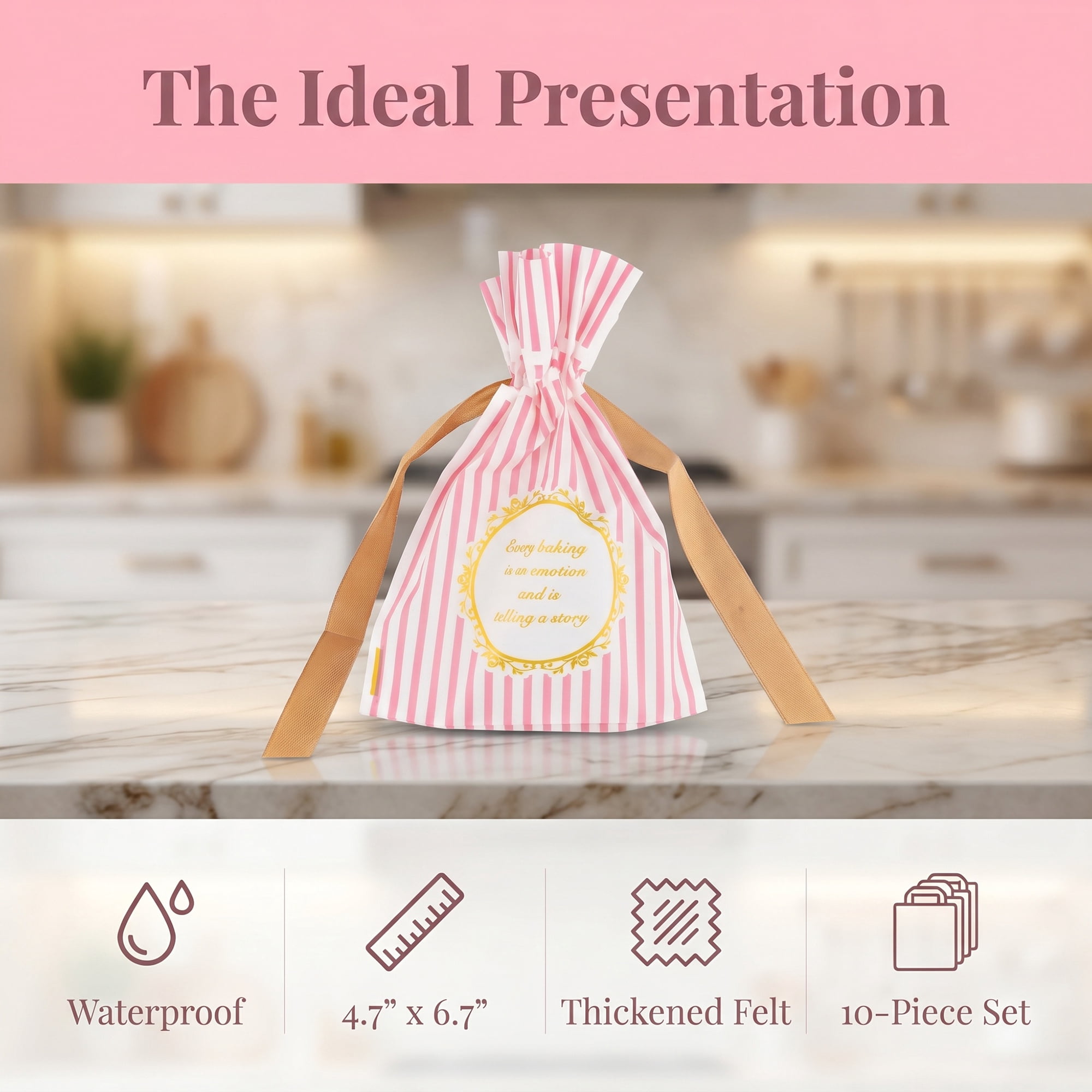 Unique Bargains 10Pcs Waterproof Gift Bags with Handles Pink Striped Pattern 4.7" x 6.7"